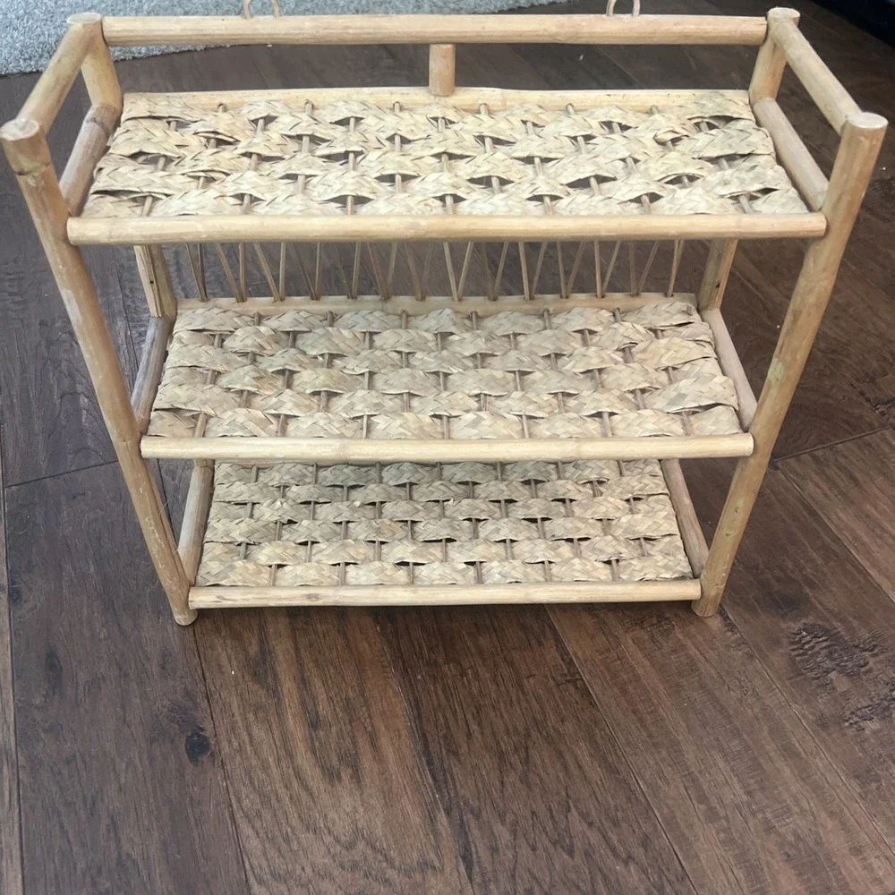 Vintage Wicker Rattan Bamboo Bathroom Wall Shelf Boho 3 Tiers